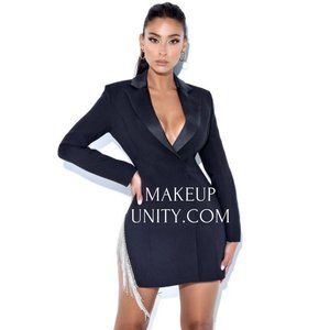 Freya Black Crystal Fringe Blazer Dress